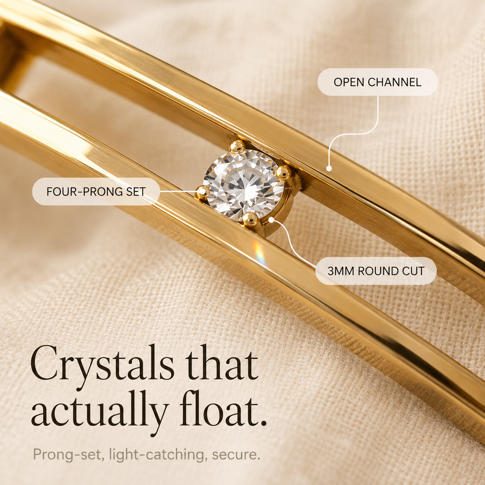Veluna – Floating Crystal Gold Bangle Bracelet for Women