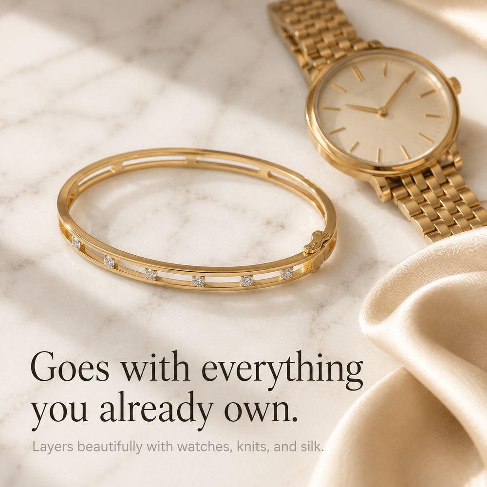 Veluna – Floating Crystal Gold Bangle Bracelet for Women