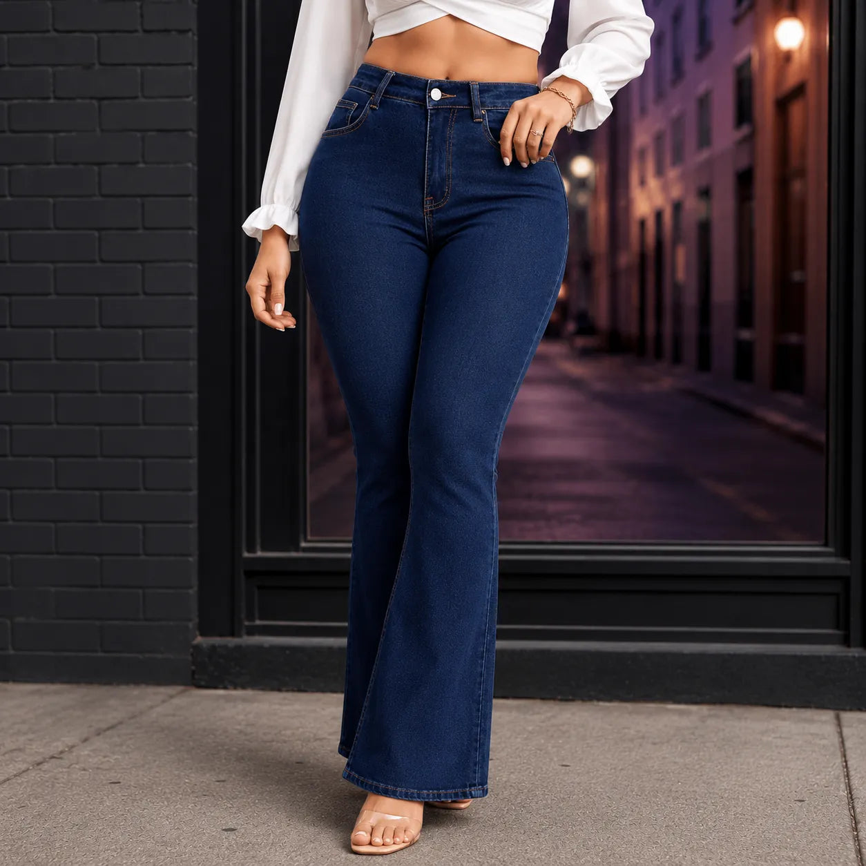 Curvella – High Waist Stretch Flare Jeans for Women, Butt-Lifting Bootcut Denim