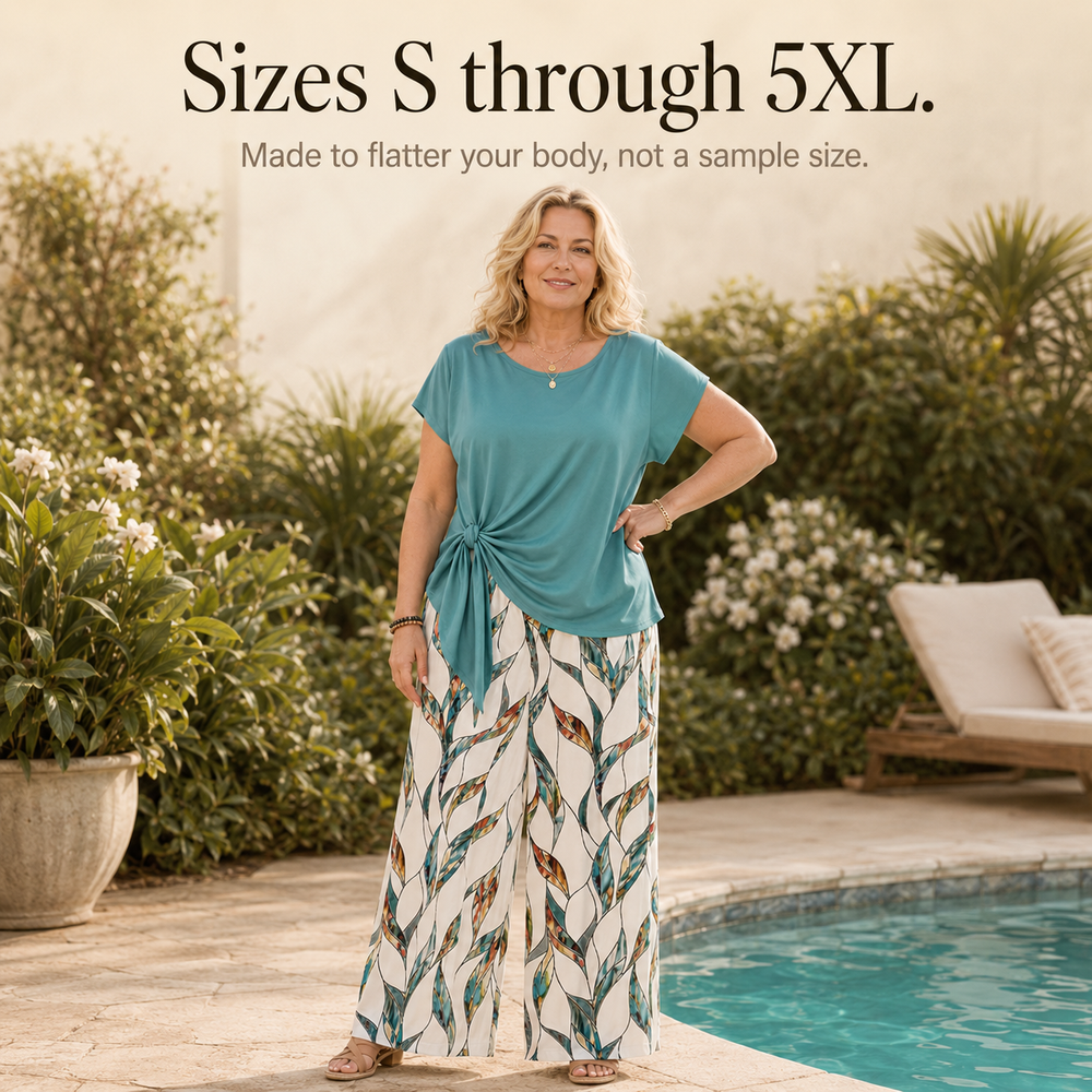 Lunaria™ – Women's Side-Tie Top & Wide-Leg Leaf-Print Pants Set