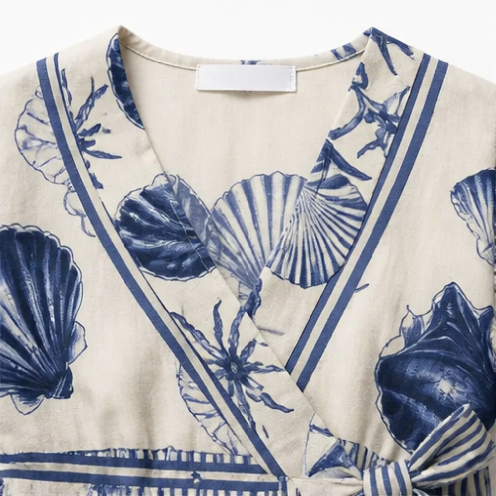 Shellini – Women's Coastal Shell Print Wrap Romper