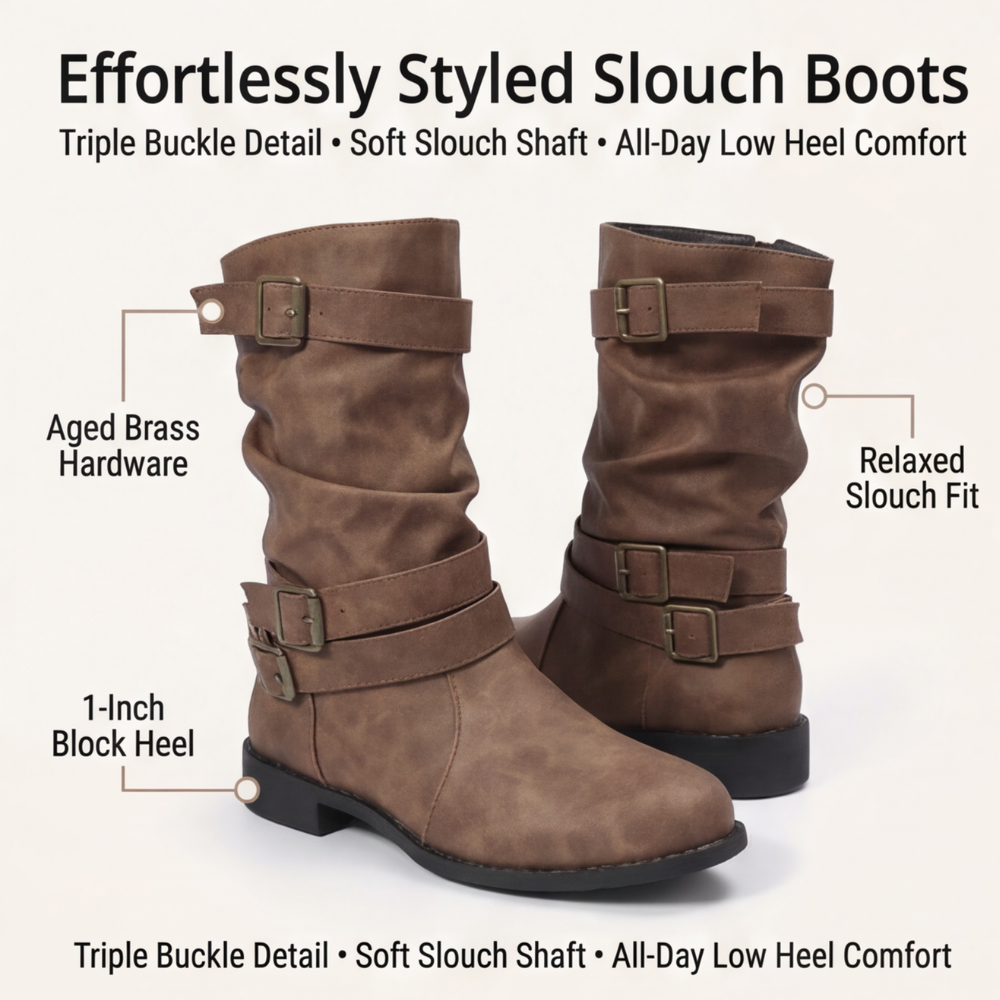 Strova - Crushed Slouch Mid Calf Boots
