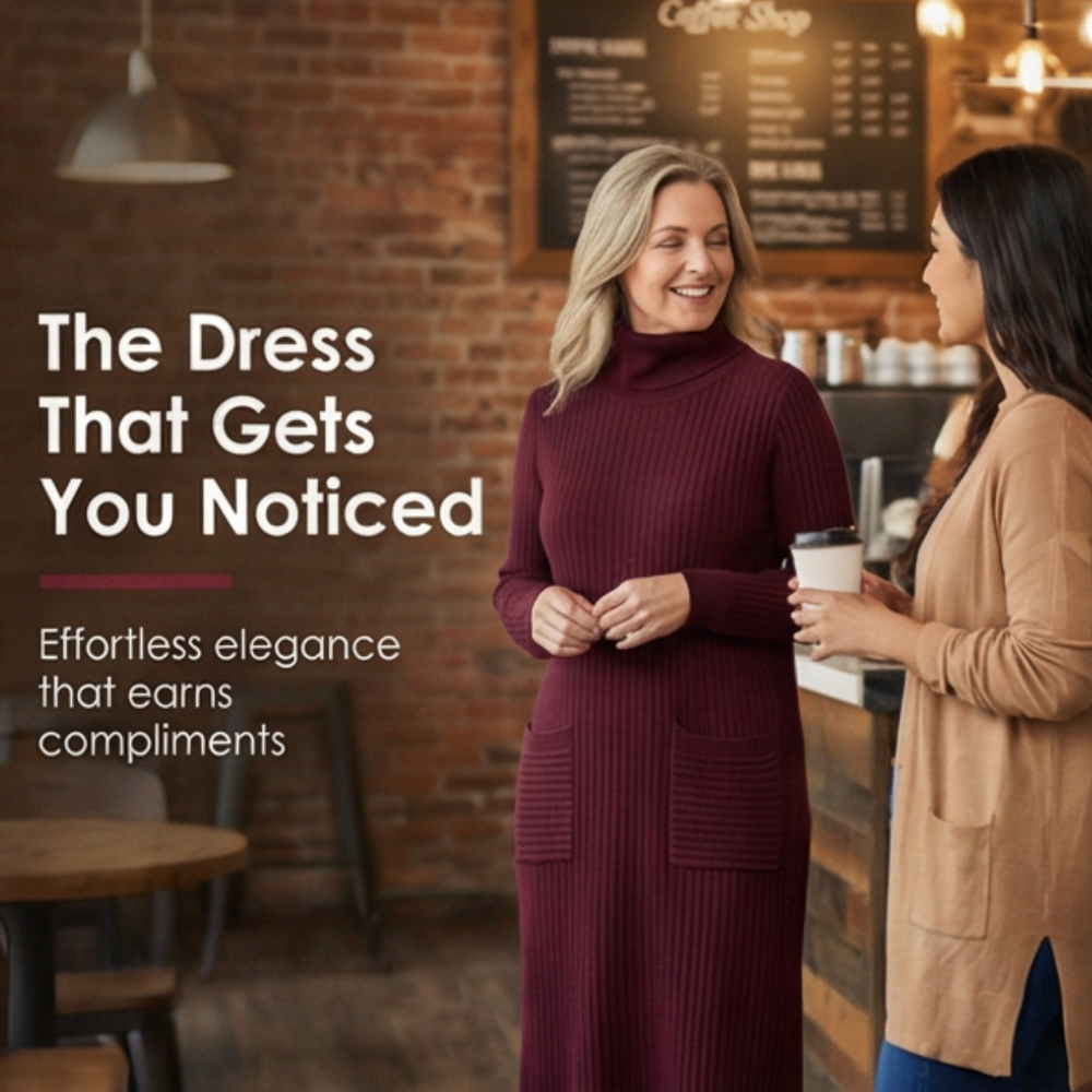 Velara – Women's Relaxed Turtleneck Sweater Dress with Pockets