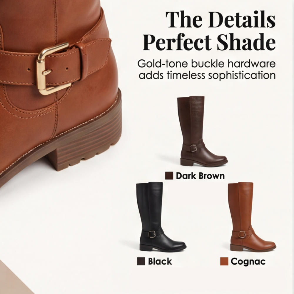 Ridella - Knee High Riding Boots with Buckle Detail