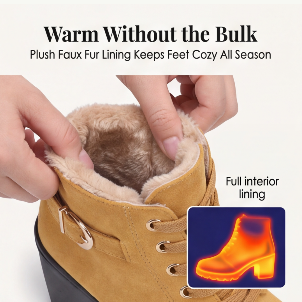 Strovia - Chunky Heel Ankle Boots with Fur Lining