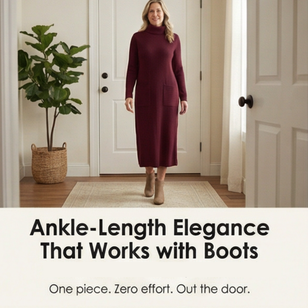 Velara – Women's Relaxed Turtleneck Sweater Dress with Pockets