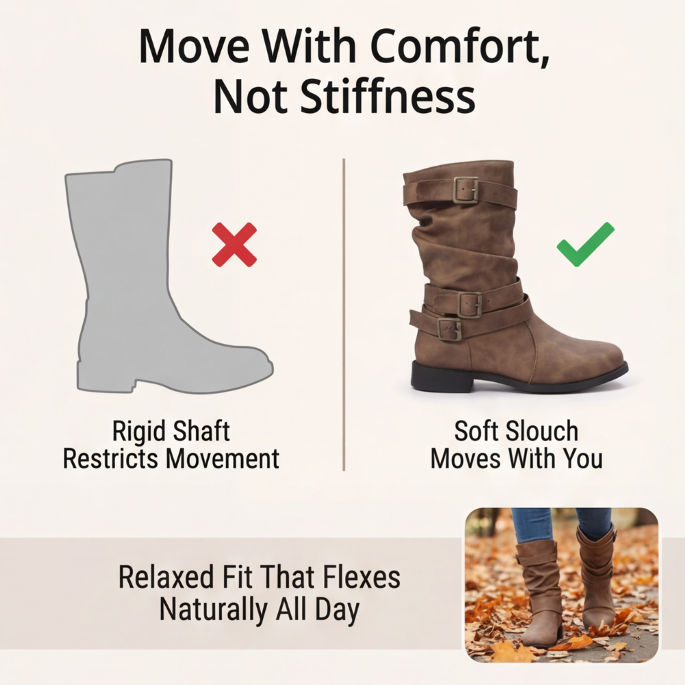 Strova - Crushed Slouch Mid Calf Boots
