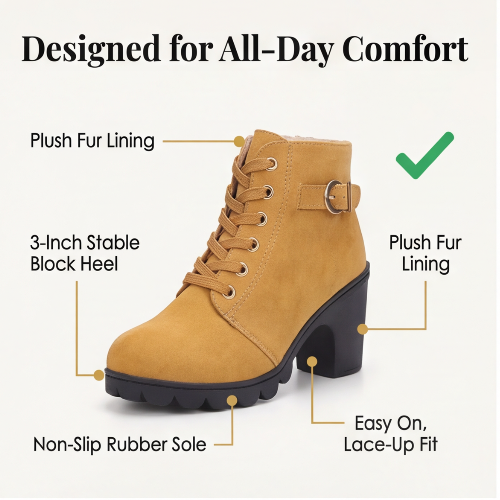 Strovia - Chunky Heel Ankle Boots with Fur Lining