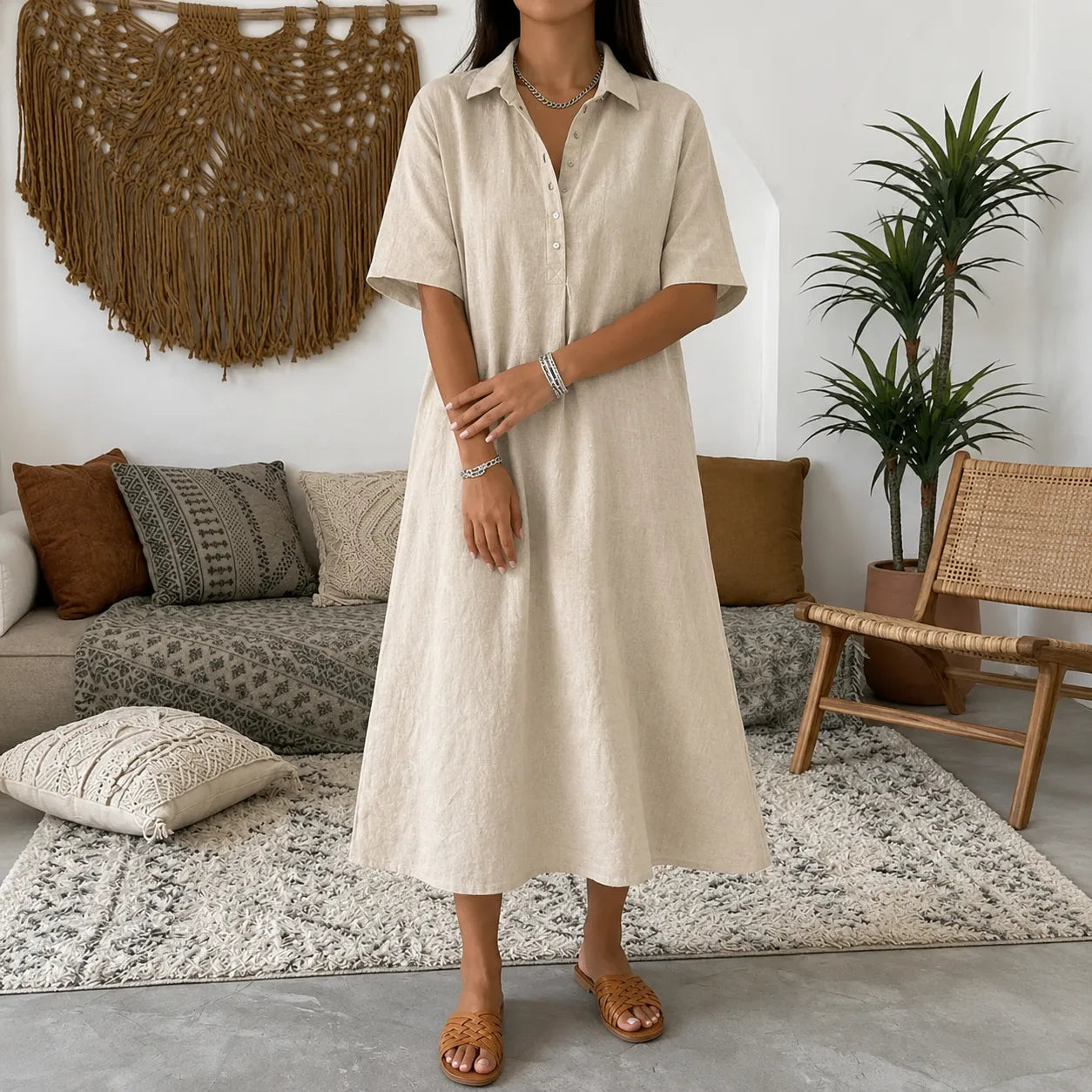 Lunavia – Women's Oversized Midi Shirt Dress