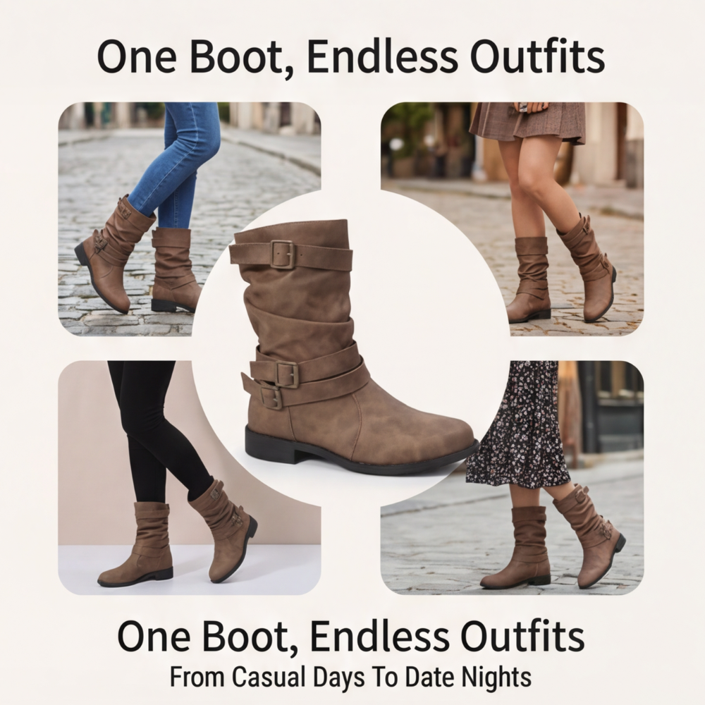Strova - Crushed Slouch Mid Calf Boots