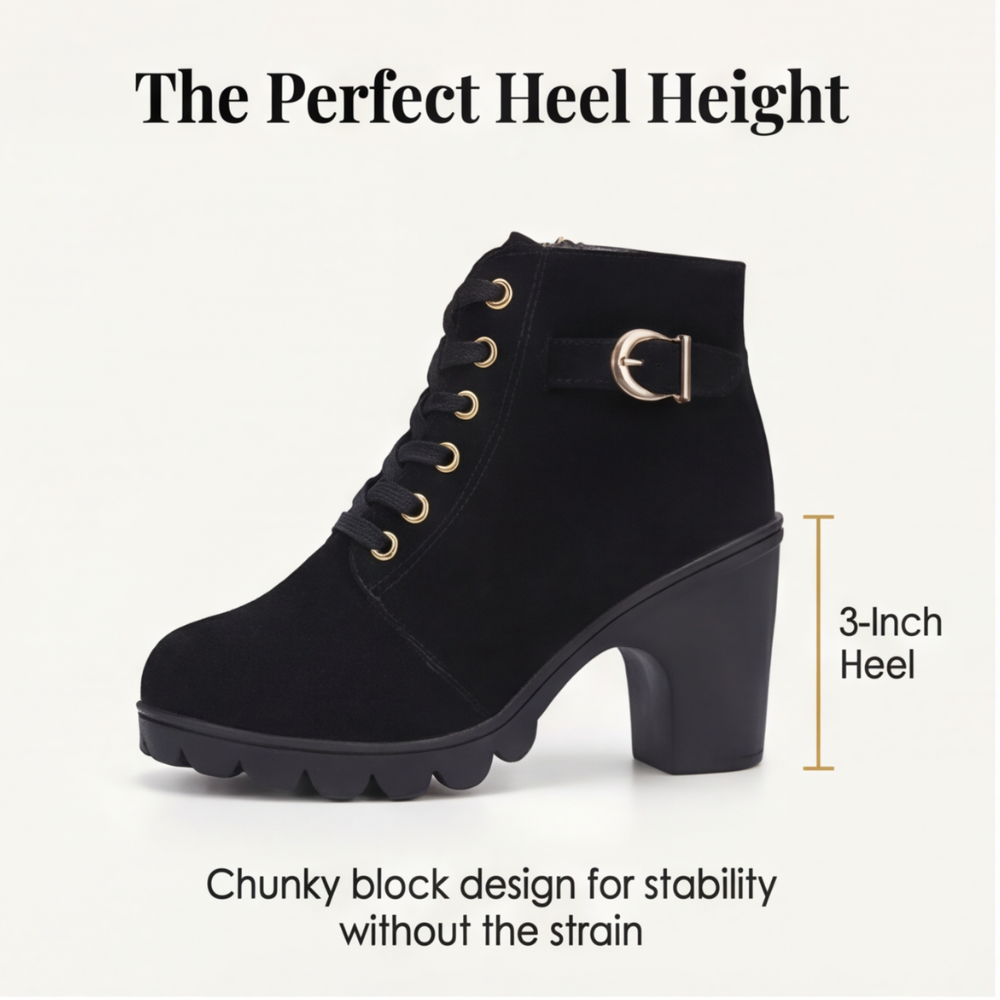 Strovia - Chunky Heel Ankle Boots with Fur Lining