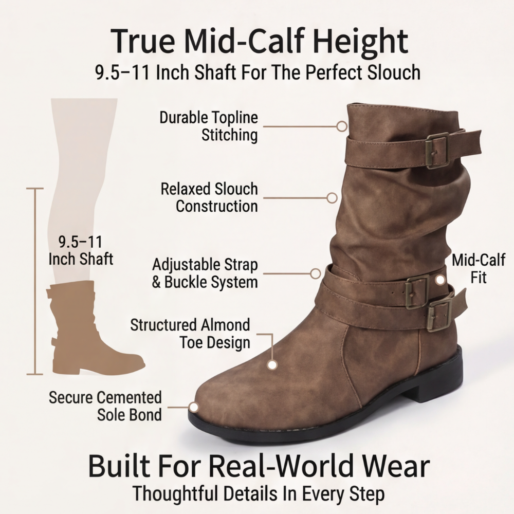 Strova - Crushed Slouch Mid Calf Boots
