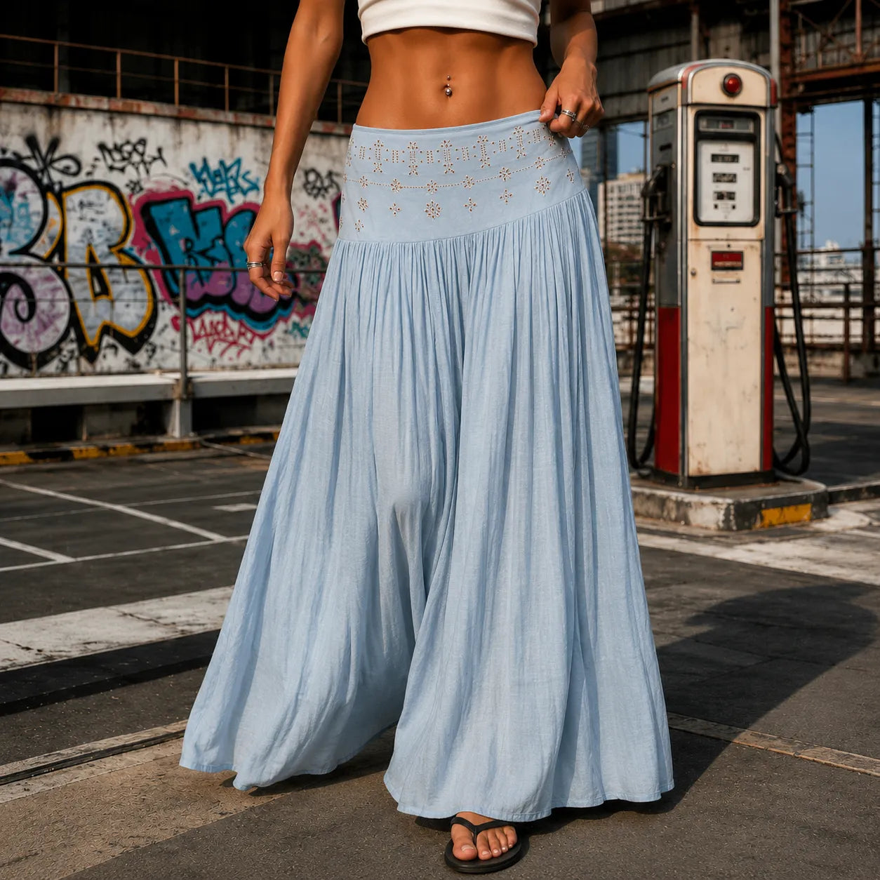 Soléra – High Waist A-Line Boho Maxi Skirt for Women