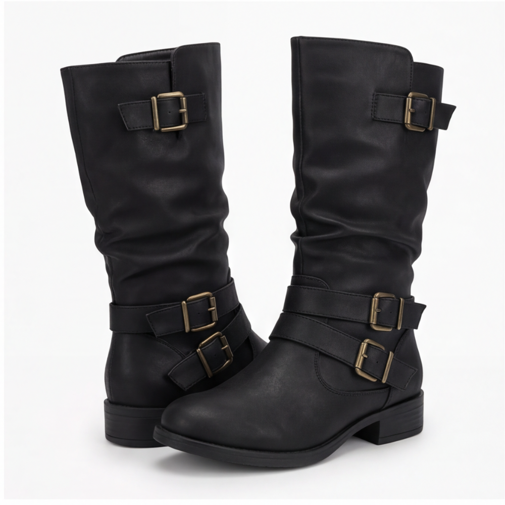 Strova - Crushed Slouch Mid Calf Boots