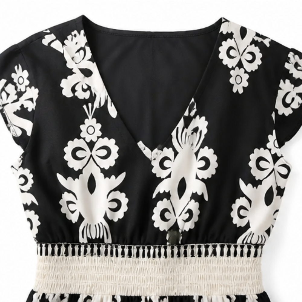 Osyrel – Women's Damask Print Midi Dress with V-Neck
