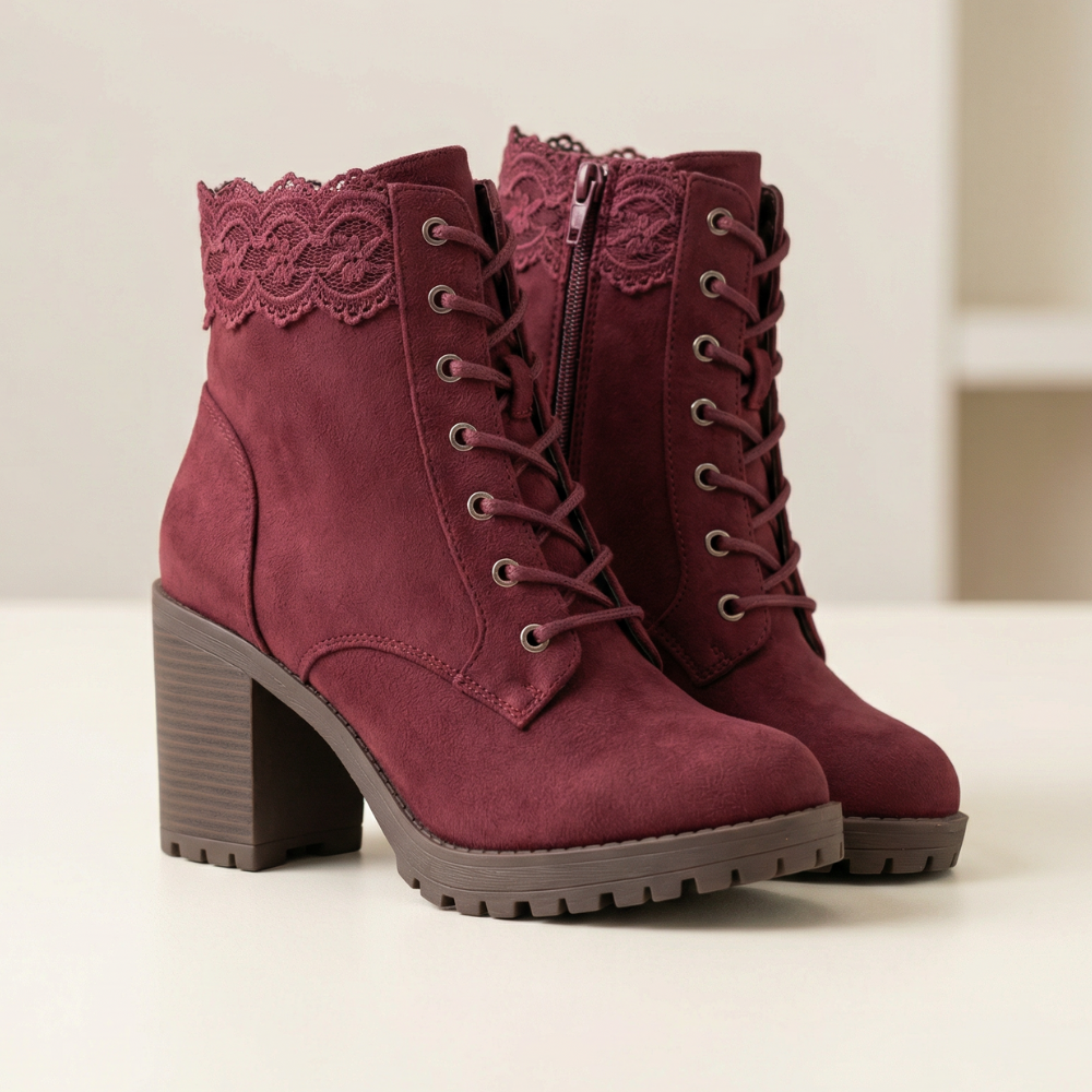 Lacelle - Romantic Lace Trim Suede Ankle Boots