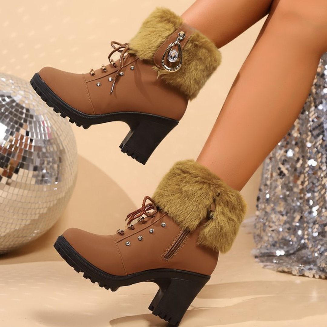 Velurea – Women’s Faux Fur Block Heel Winter Boots