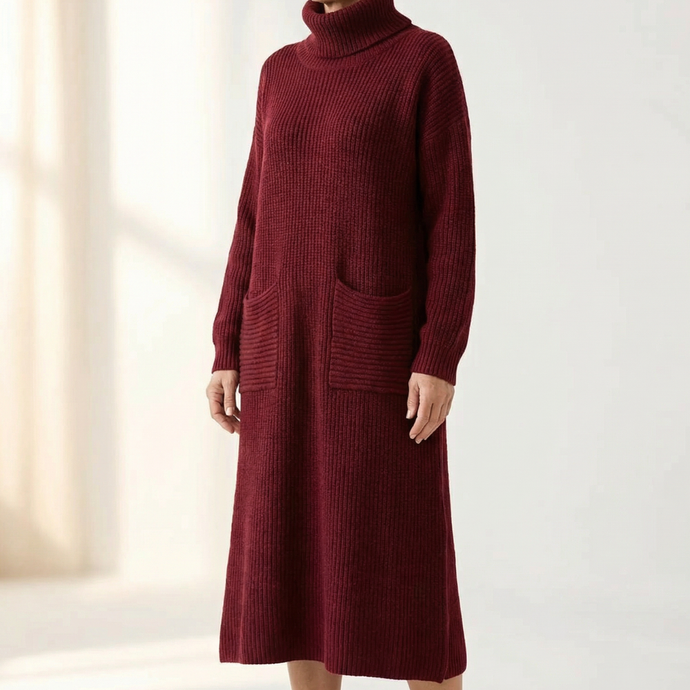 Velara – Women's Relaxed Turtleneck Sweater Dress with Pockets