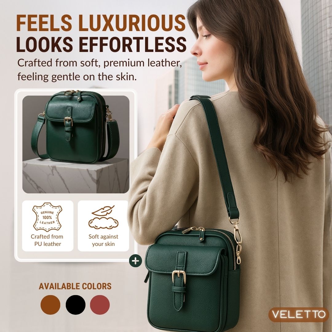 Veletto – Double Pocket PU Leather Crossbody Bag