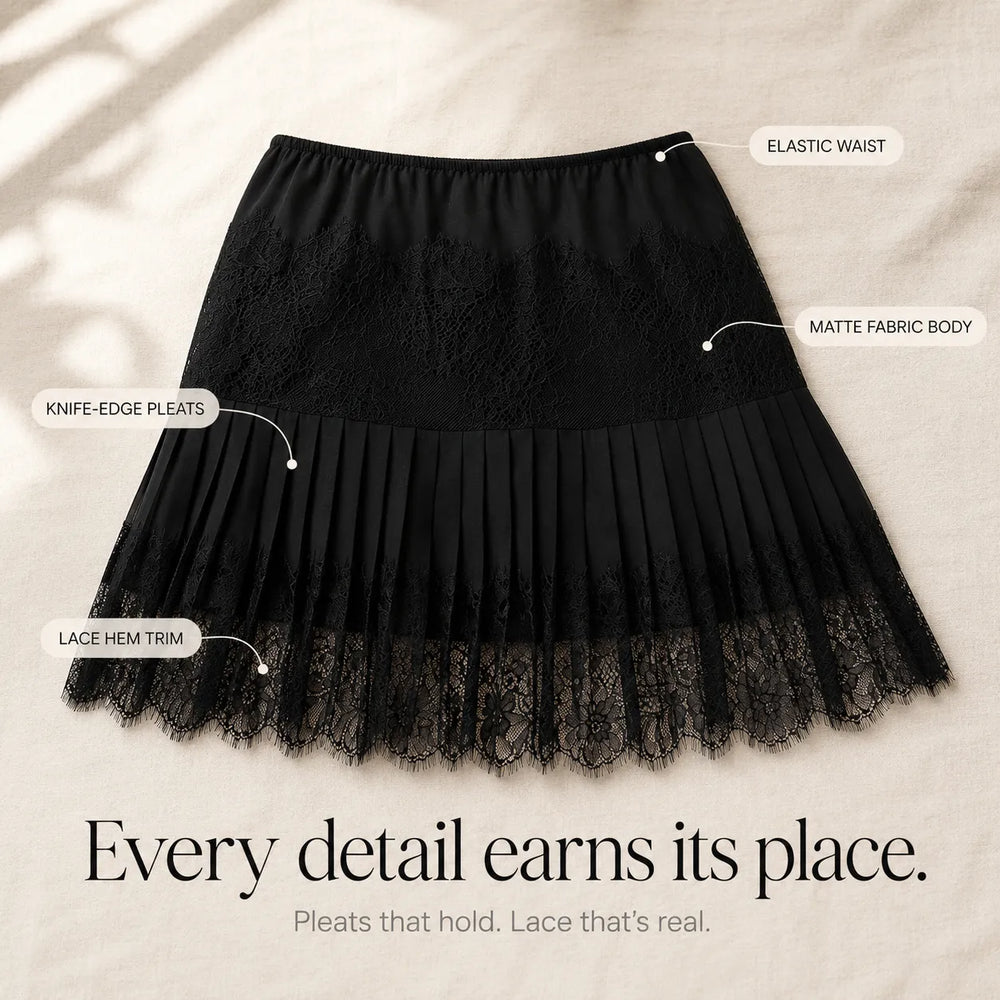 Vivelyn – Pleated Lace Trim Mini Skirt