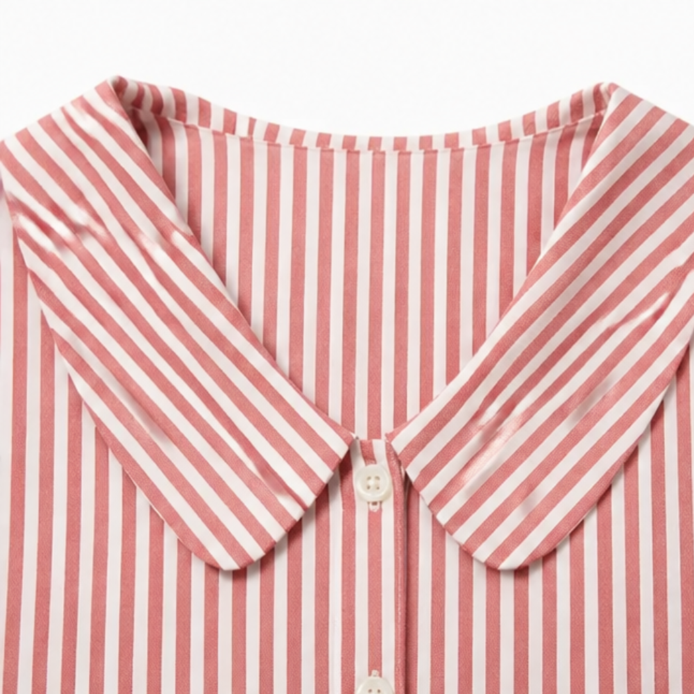 Solène – Women's Striped Sailor Collar Blouse with Puff Sleeves