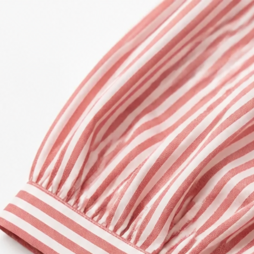 Solène – Women's Striped Sailor Collar Blouse with Puff Sleeves