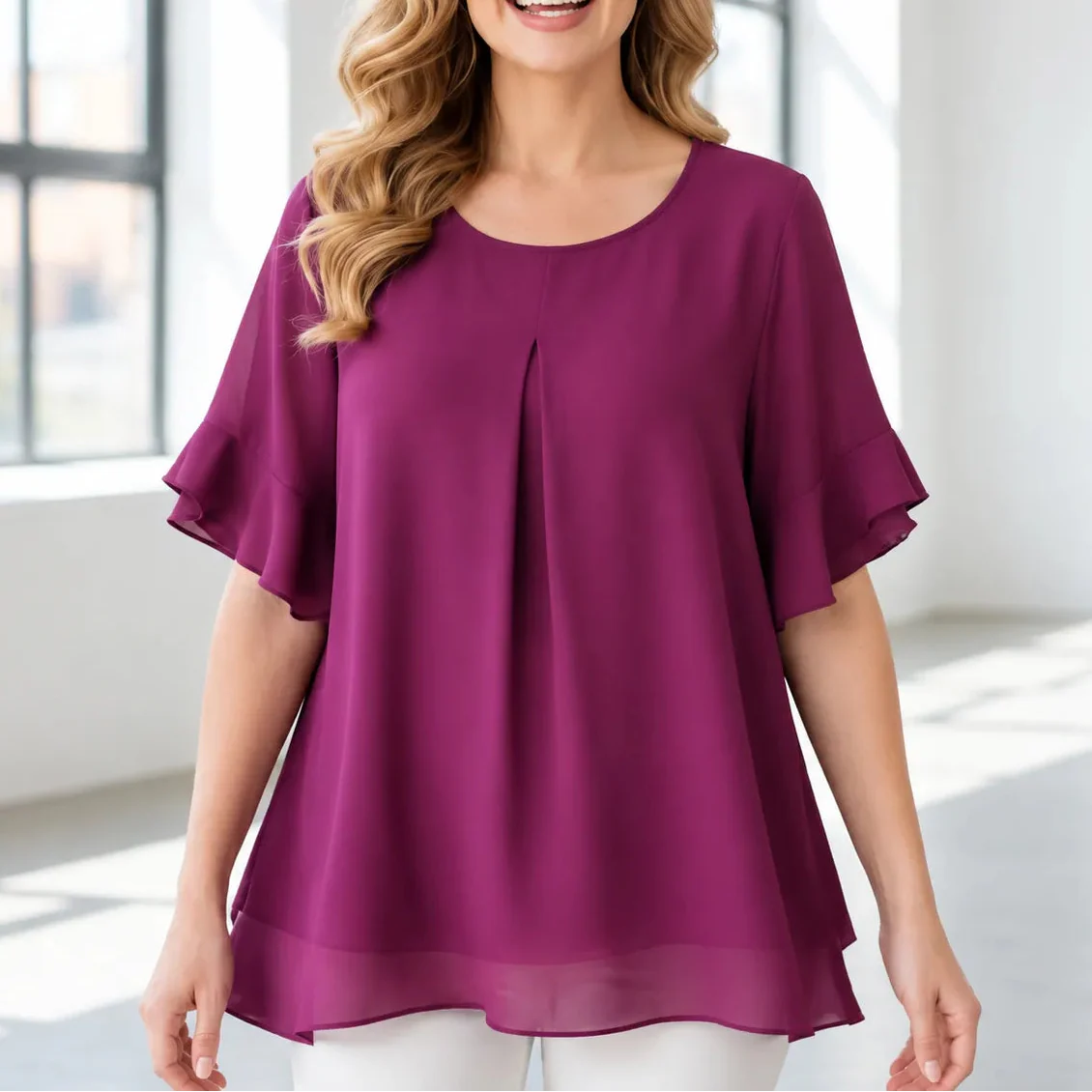 Vellora – Women's Pleated Flutter Sleeve Blouse