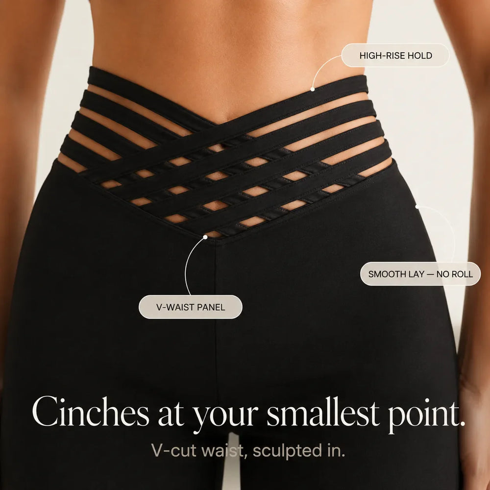 Vélane – High-Waisted Wide-Leg Pants with Cross-Strap V-Waist