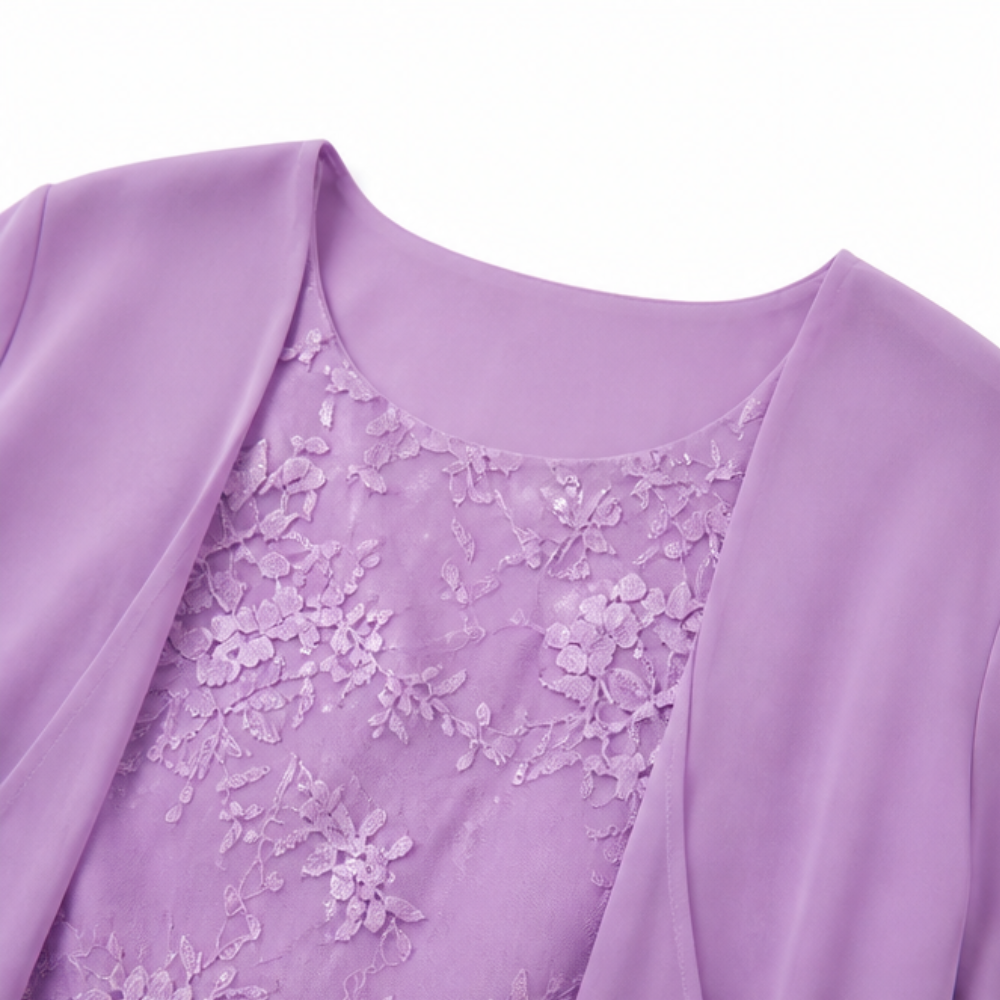 Lunavia – Women's Floral Lace Dress Set with Chiffon Shawl