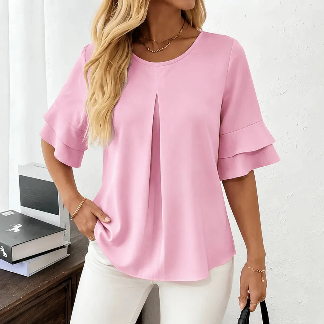 Vellora – Women's Pleated Flutter Sleeve Blouse