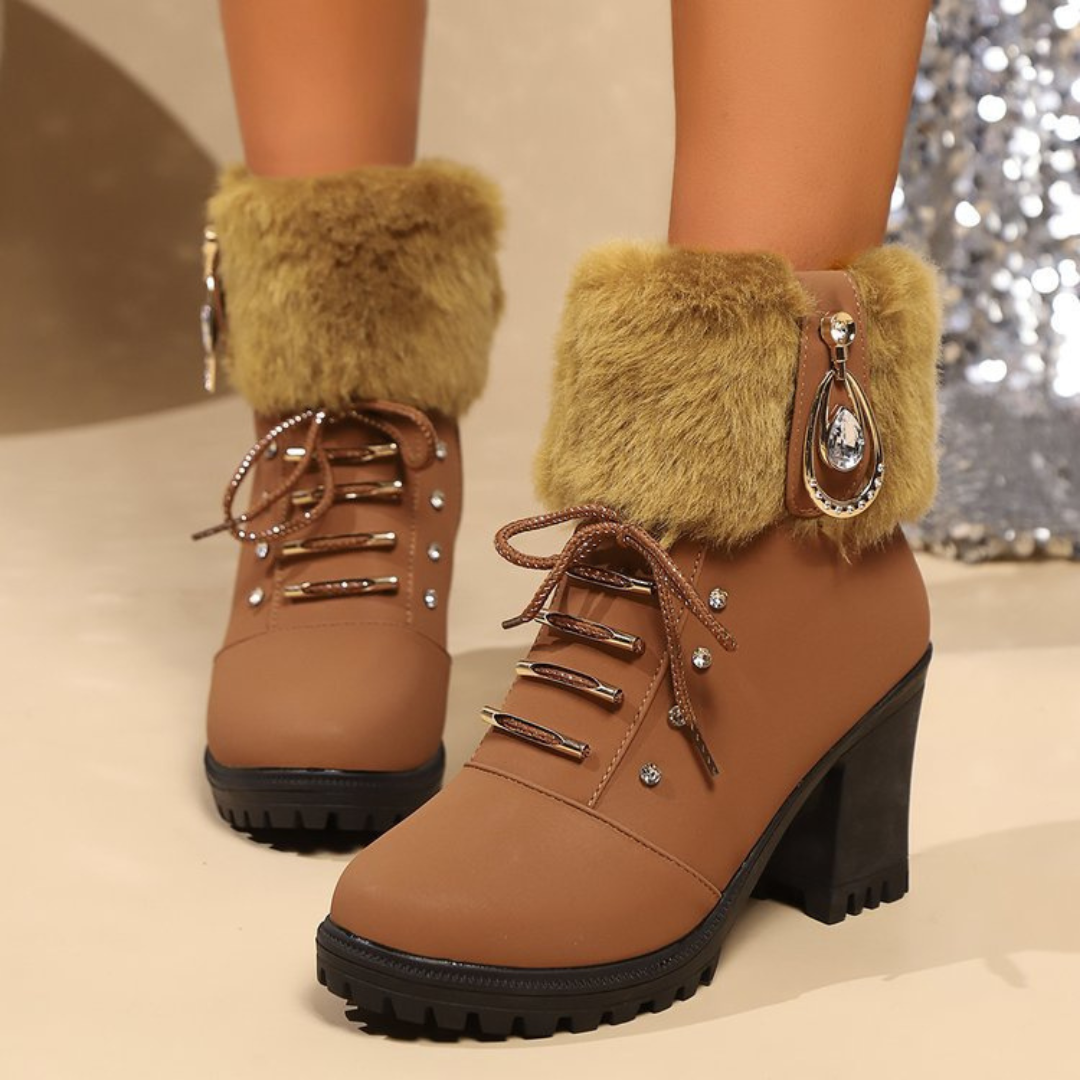 Velurea – Women’s Faux Fur Block Heel Winter Boots