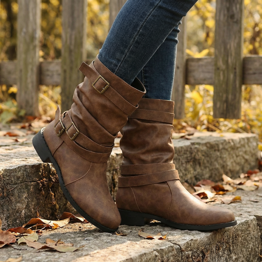 Strova - Crushed Slouch Mid Calf Boots