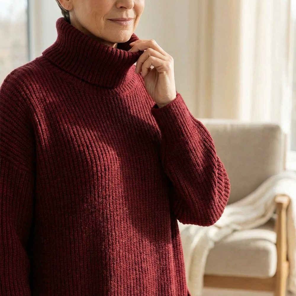 Velara – Women's Relaxed Turtleneck Sweater Dress with Pockets