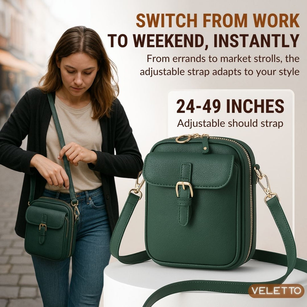 Veletto – Double Pocket PU Leather Crossbody Bag