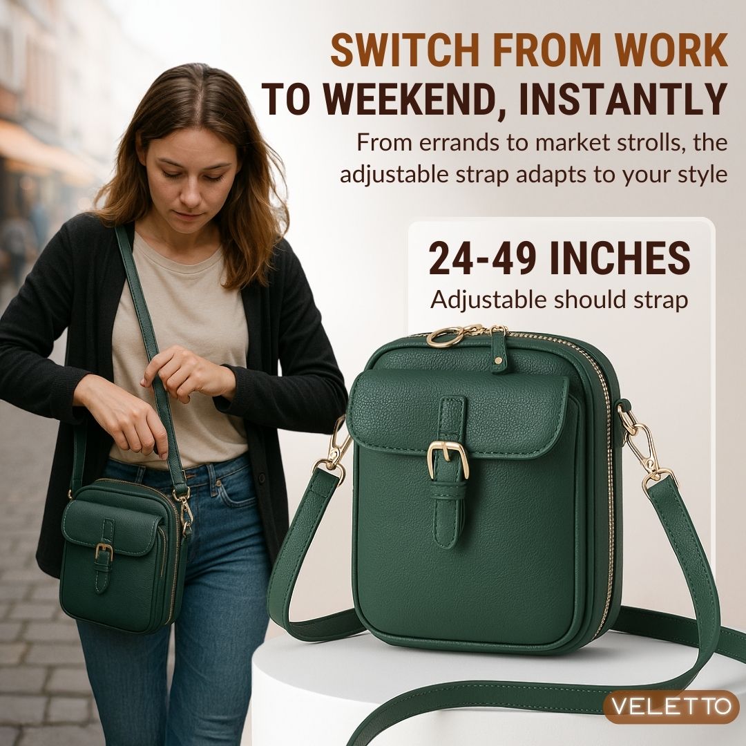 Veletto – Double Pocket PU Leather Crossbody Bag