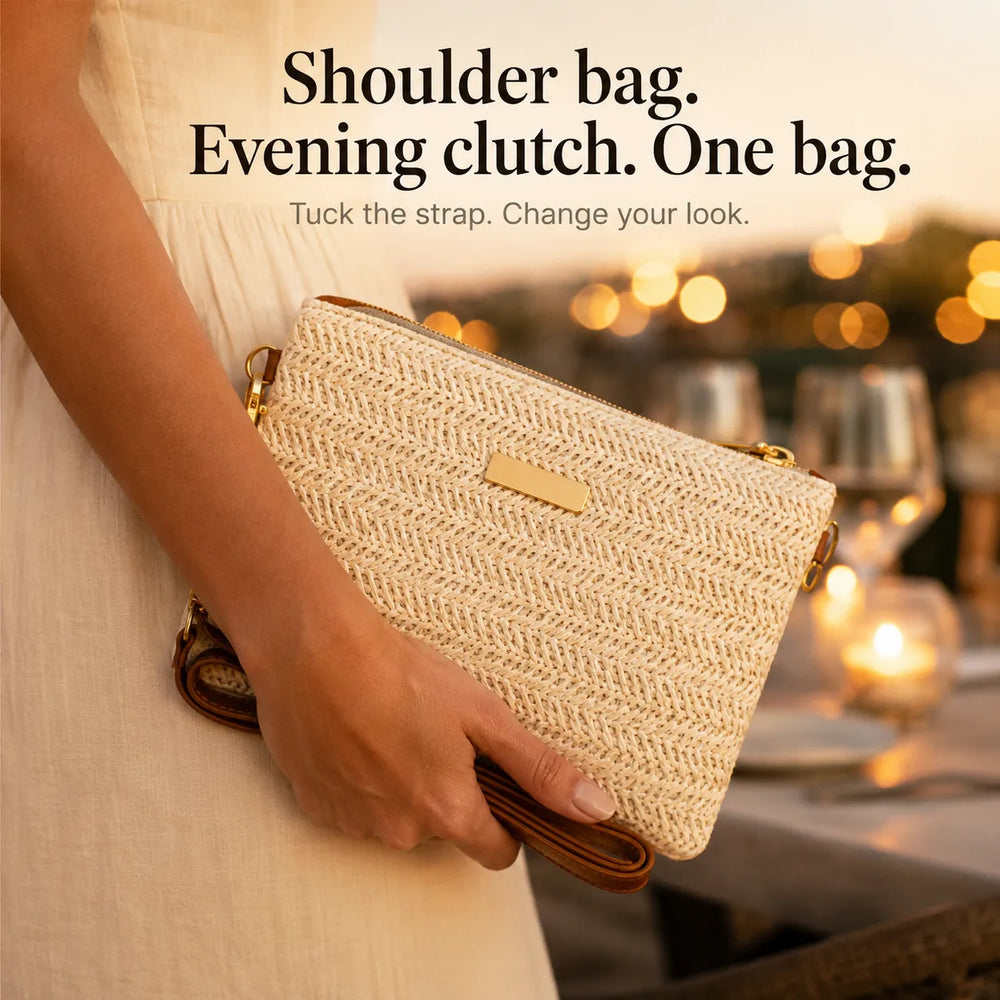 Solène – Woven Straw Crossbody Clutch Bag for Women