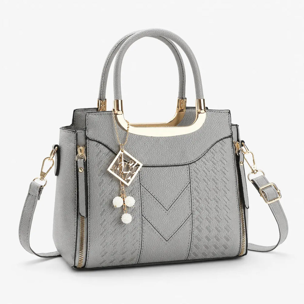 Velura – Structured Top Handle Satchel with Crossbody Strap, V-Stitch, Gold Hardware