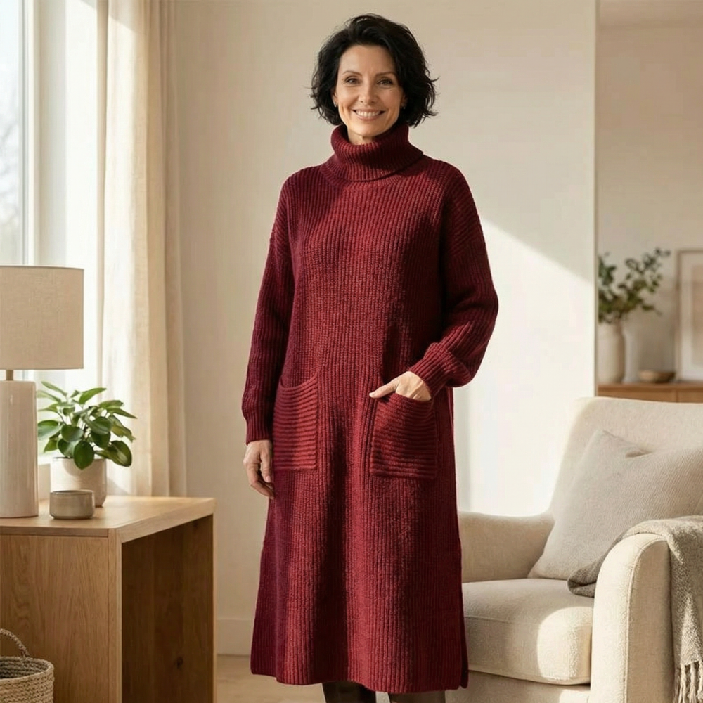 Velara – Women's Relaxed Turtleneck Sweater Dress with Pockets