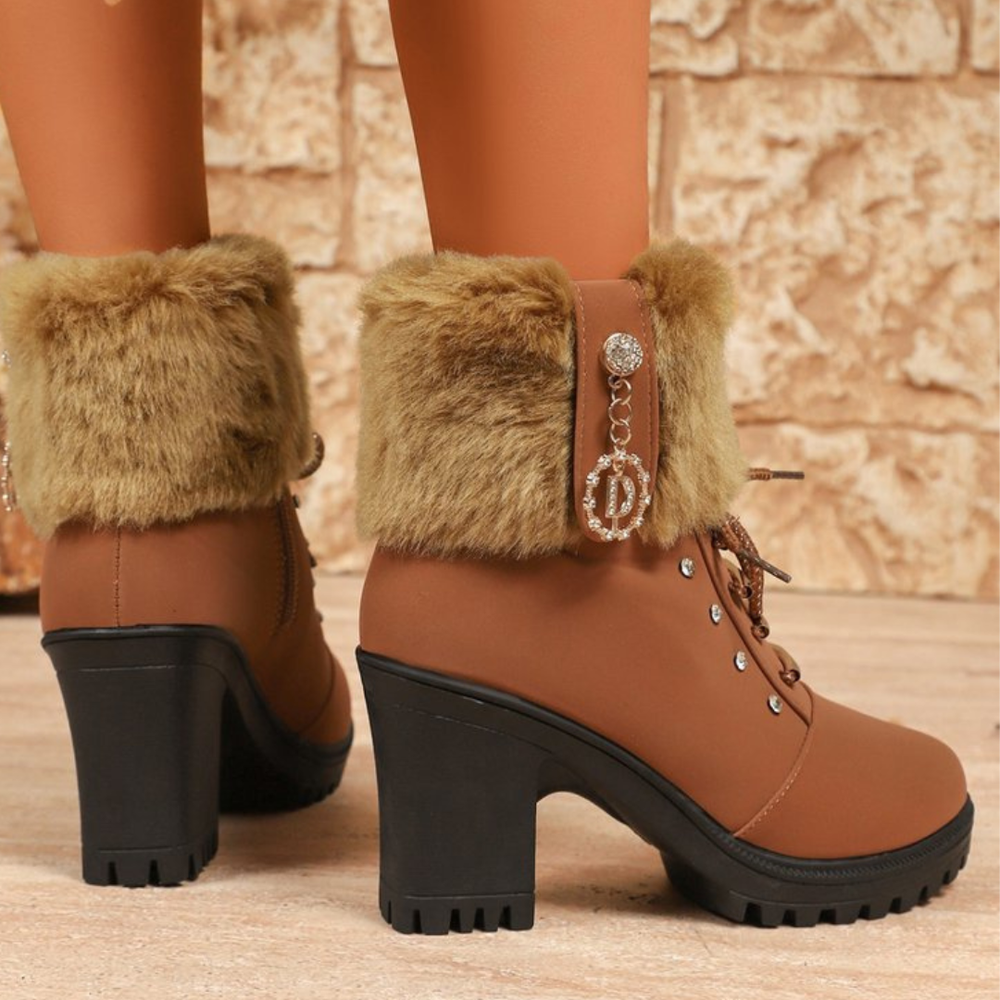 Velurea – Women’s Faux Fur Block Heel Winter Boots