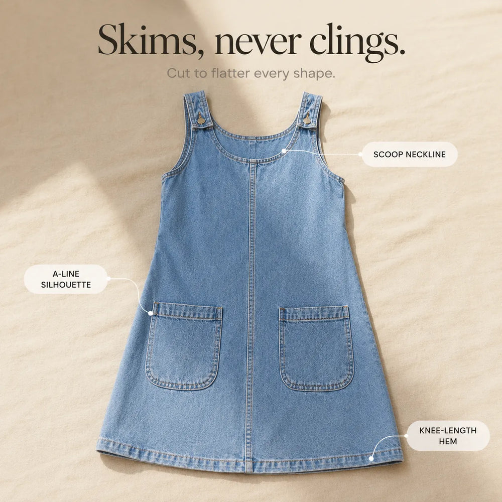 Sundrae – Lightweight Denim Pinafore Dress with Front Pockets