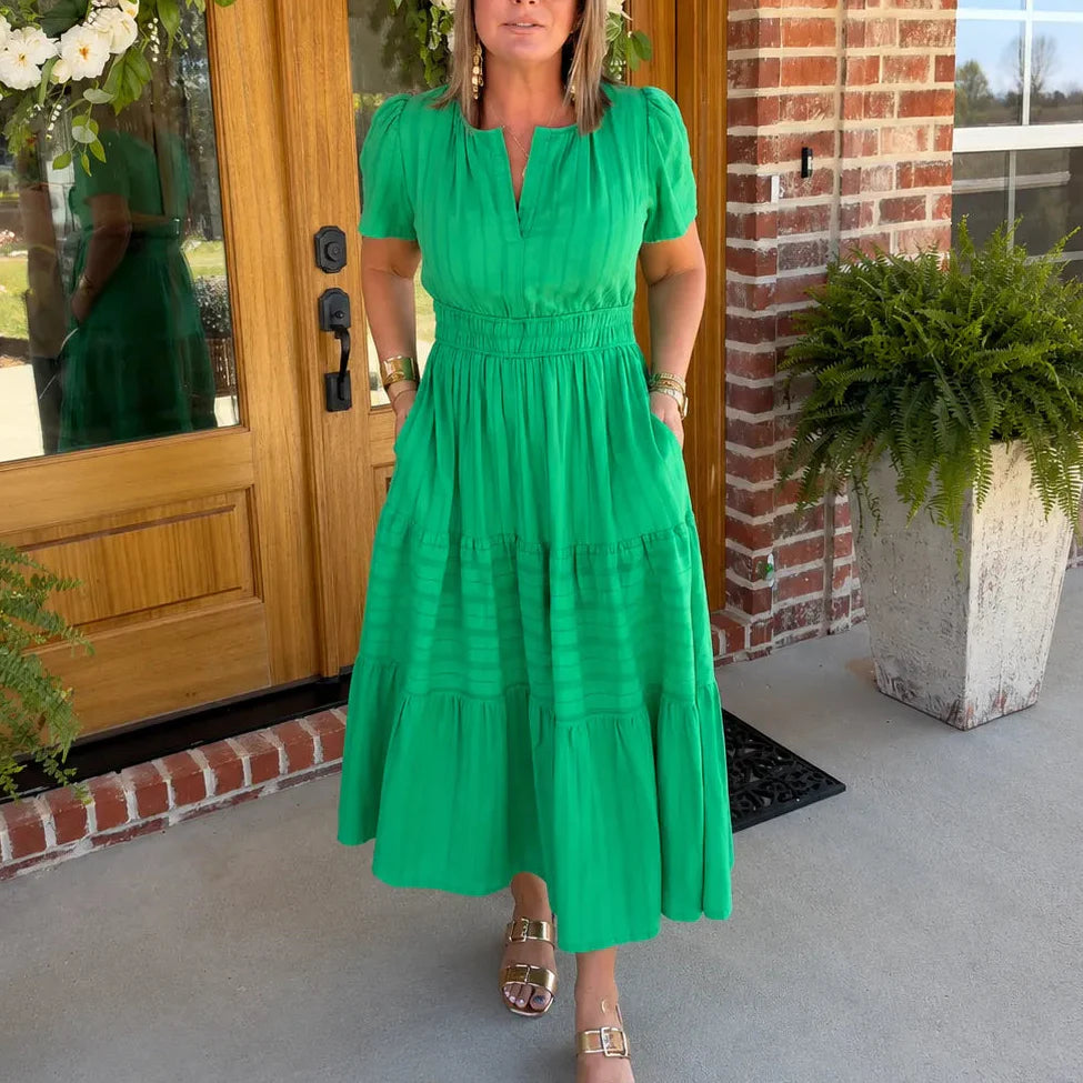Florelle – Smocked Waist Tiered Boho Maxi Dress with Puff Sleeves