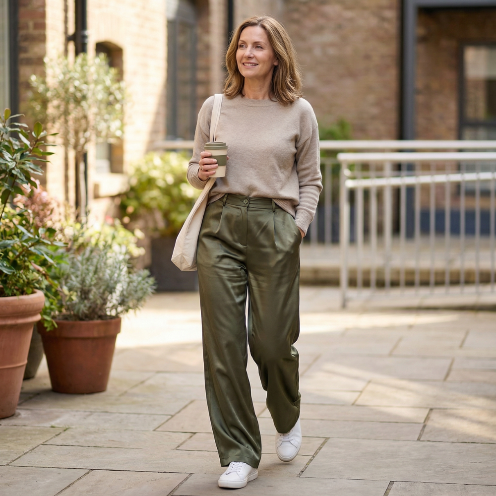 Velura - Women's Wide Leg Acetate Satin Trousers