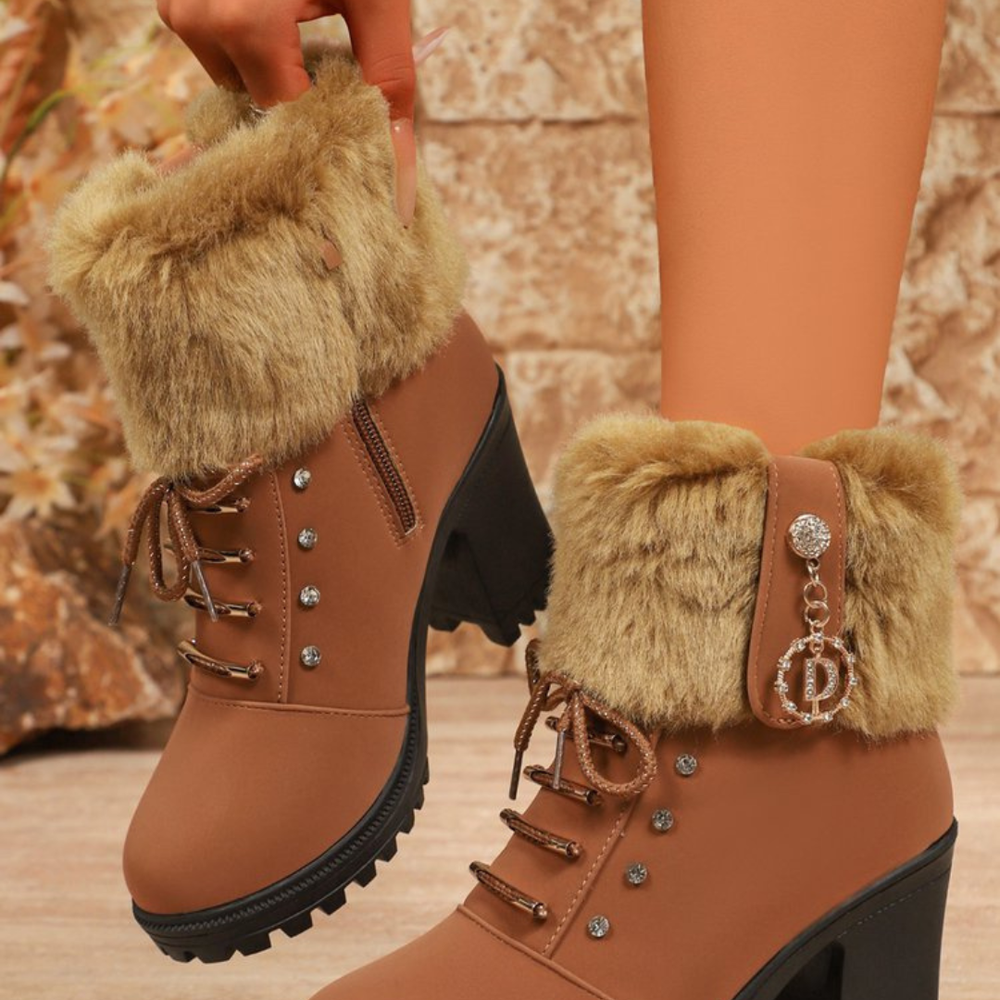 Velurea – Women’s Faux Fur Block Heel Winter Boots