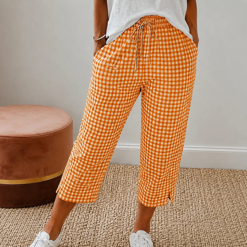 Sunavea – Women's Gingham Drawstring Capri Pants for Summer