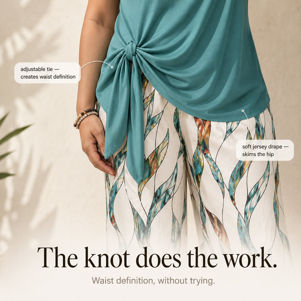 Lunaria™ – Women's Side-Tie Top & Wide-Leg Leaf-Print Pants Set