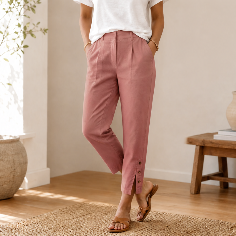 Lunessa™ – Button-Hem Cropped Cotton Pants