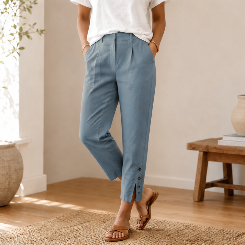 Lunessa™ – Button-Hem Cropped Cotton Pants