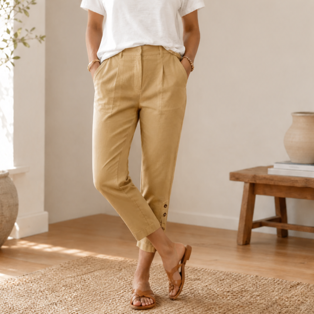 Lunessa™ – Button-Hem Cropped Cotton Pants