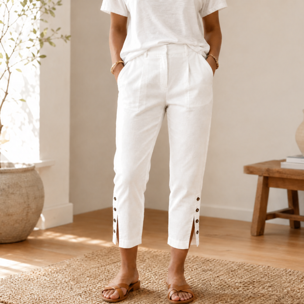 Lunessa™ – Button-Hem Cropped Cotton Pants