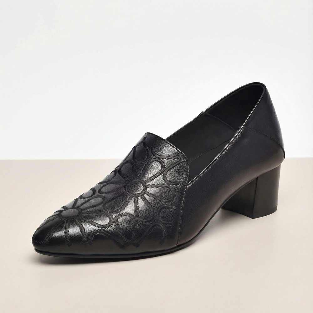 Floressa - Women's embroidered leather pumps with cushioned heel